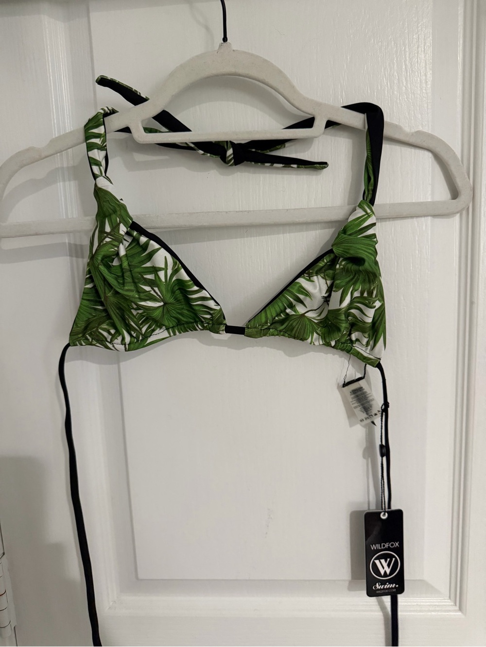 Wildfox Green Palm Triangle Swim Top with Black Trim